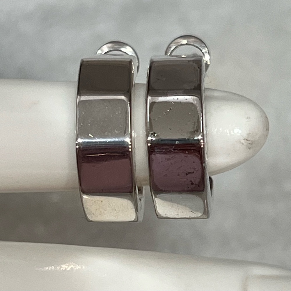 Vintage Sterling Silver Chunky Geometric Octagon Hoop Earrings